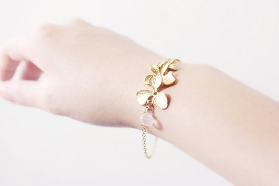 orchid flower petals gold bracelet